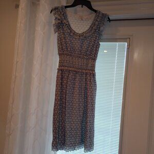 blue lace sleeveless dress smocked waist